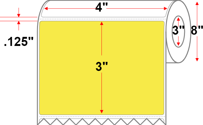 4 X 3 Premium Paper Thermal Transfer Label - Perforated - Yellow 101 - 8" Roll - Permanent