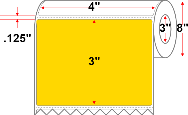4 X 3 Premium Paper Thermal Transfer Label - Perforated - Yellow Pantone Yellow - 8" Roll - Permanent