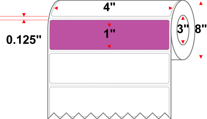 4 X 1 Premium Paper Thermal Transfer Label - Perforated - PMS 247 Dark Purple 247 - 8" Roll - Permanent