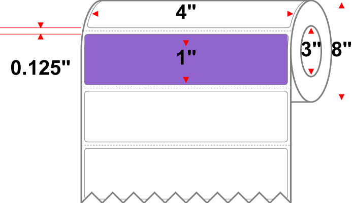 4 X 1 Premium Paper Direct Thermal Label - Perforated - PMS 265 Medium Violet 265 - 8" Roll - Permanent