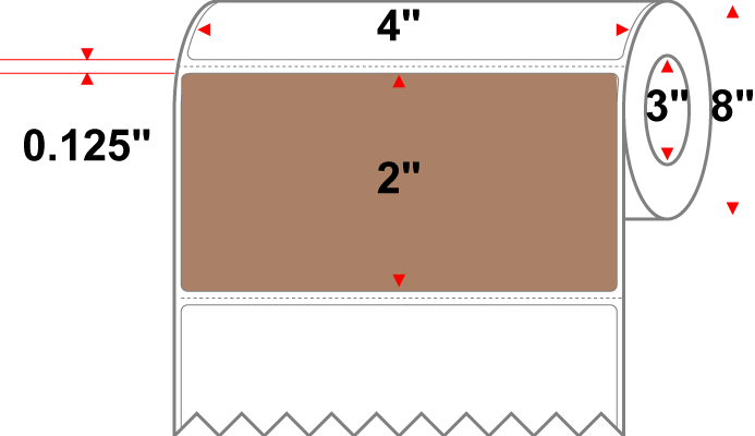 4 X 2 Premium Paper Thermal Transfer Label - Perforated - PMS 479 Brown 479 - 8" Roll - Permanent