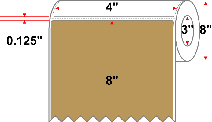 4 X 8 Premium Paper Direct Thermal Label - Perforated - PMS 465 Cardboard Brown 465 - 8" Roll - Permanent