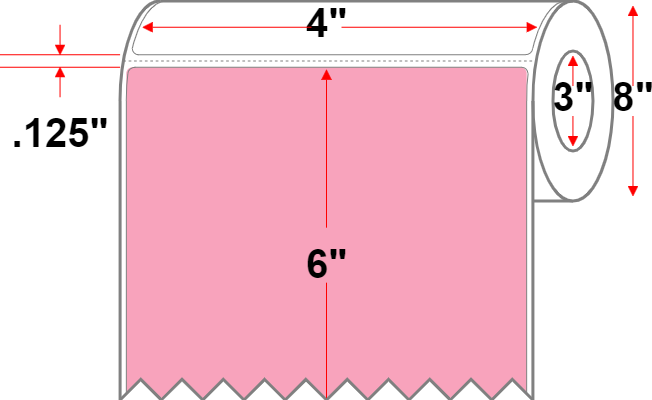 4 X 6 Premium Paper Thermal Transfer Label - Perforated - Pink 189 - 8" Roll - Permanent