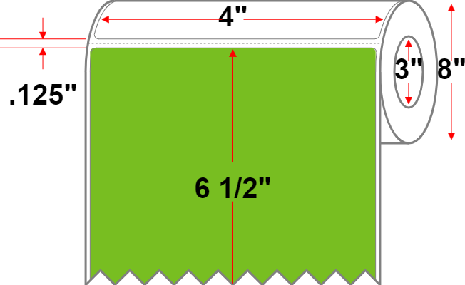 4 X 6.5 Premium Paper Thermal Transfer Label - Perforated - Green 368 - 8" Roll - Permanent