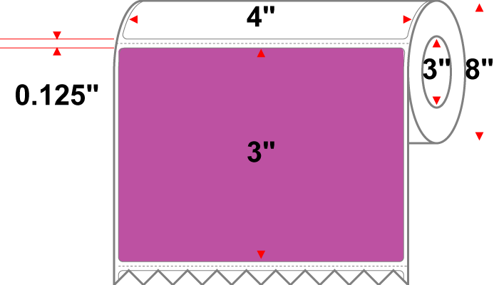 4 X 3 Premium Paper Thermal Transfer Label - Perforated - PMS 247 Dark Purple 247 - 8" Roll - Permanent