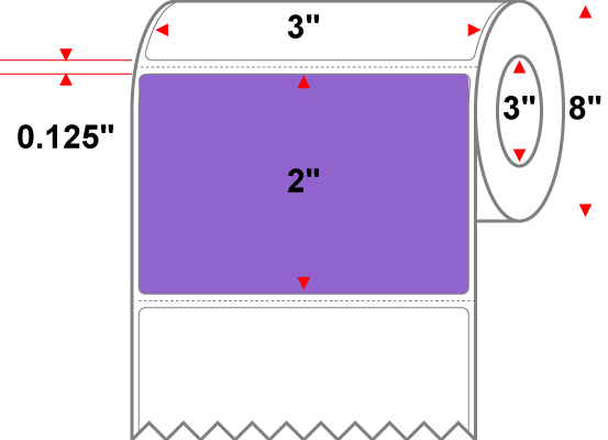 3 X 2 Premium Paper Thermal Transfer Label - Perforated - PMS 265 Medium Violet 265 - 8" Roll - Permanent