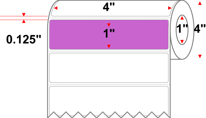 4 X 1 Premium Paper Direct Thermal Label - Perforated - PMS 252 Light Purple 252 - 4" Roll - Permanent