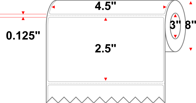 4.5 X 2.5 Premium Paper Direct Thermal Label - Perforated - White - 8" Roll - Permanent