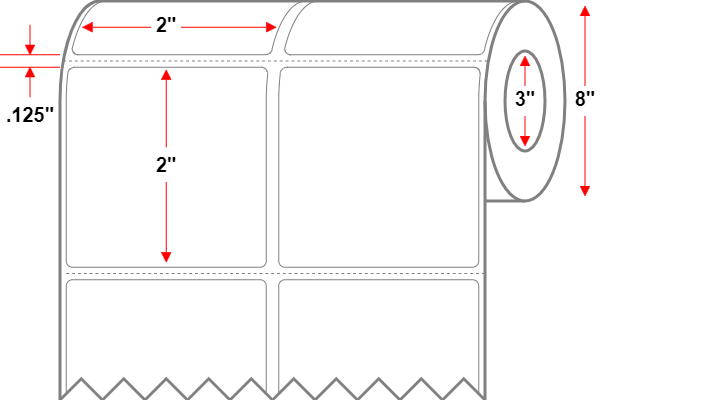 2 X 2 Premium Paper 2 Across - Thermal Transfer Label - Perforated - White - 8" Roll - Permanent