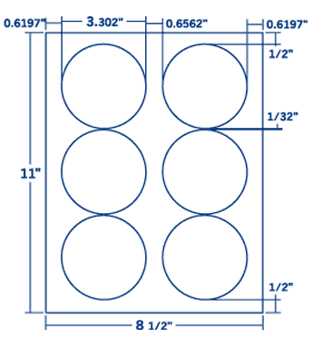 3.333" X 3.333" Laser/Inkjet Label-6 Per Sheet, 250 Sheets Per Pack, White, Permanent