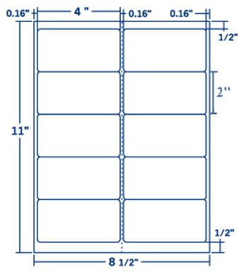 4" X 2" Laser/Inkjet Label-10 Per Sheet, 100 Sheets Per Pack, White, Permanent
