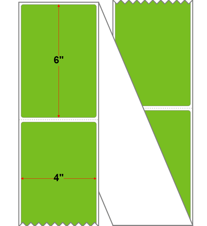 4" X 6" Fanfold Thermal Transfer Label - Premium Paper - Green - Permanent. - Labelmatch