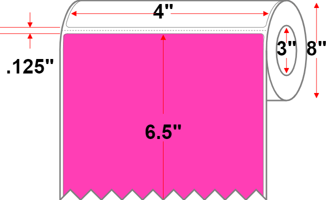 4 X 6.5 Economy Paper Direct Thermal Label - Perforated - FL Pink 806 - 8" Roll - Permanent - Labelmatch