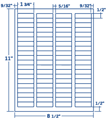 1.75" X .5" Laser/Inkjet Label-80 Per Sheet, 1000 Sheets Per Pack, White, Permanent