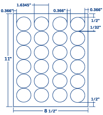 1.625" X 1.625" Laser/Inkjet Label-24 Per Sheet, 100 Sheets Per Pack, White, Permanent