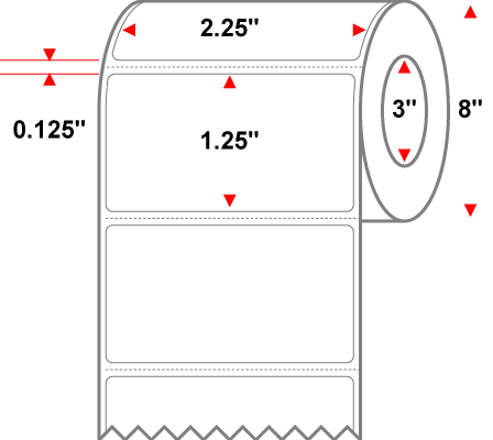 2.25 X 1.25 Premium Paper Direct Thermal Label - Perforated - White - 8" Roll - Permanent - Labelmatch