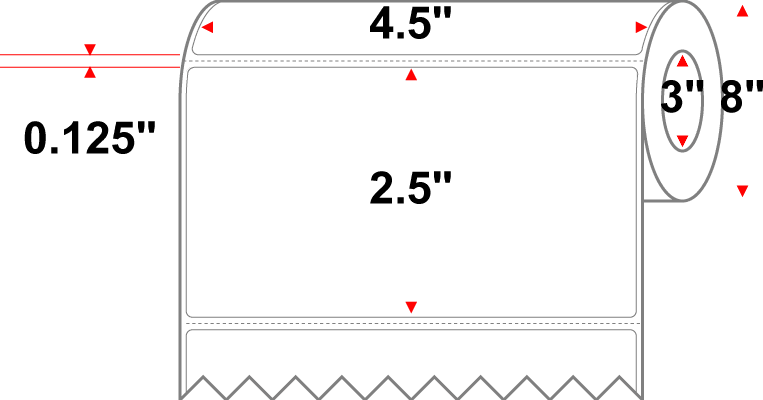 4.5" X 2.5" Thermal Transfer Label - Perforated - Premium Paper - White - 8" Roll - Permanent - Labelmatch