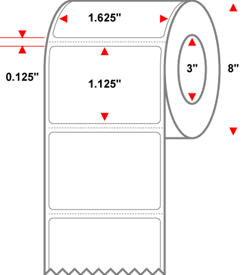 1.625 X 1.125 Premium Paper Thermal Transfer Label - No Perf - White - 8" Roll - Permanent - Labelmatch