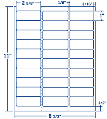 2.625" X 1" Laser/Inkjet Label-30 Per Sheet, 1000 Sheets Per Pack, White, Permanent - Labelmatch