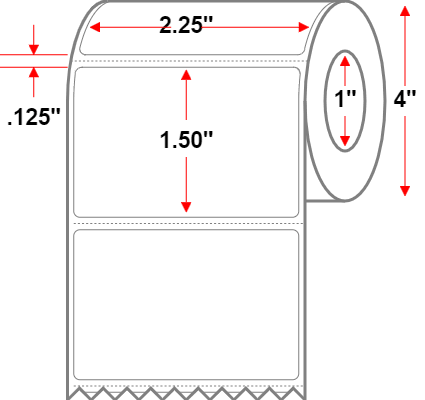 2.25 X 1.50 Premium Paper Thermal Transfer Label - Perforated - White - 4" Roll - Permanent - Labelmatch