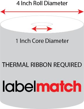 4 X 1 1/2 Premium Paper Thermal Transfer Label - Perforated - White - 4" Roll - Permanent - Labelmatch