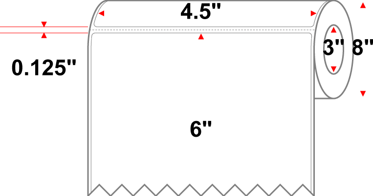 4.5" X 6" Direct Thermal Label - Perforated - White - 8" Roll - Permanent - Labelmatch