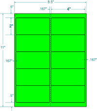 4" X 2" Laser/Inkjet Label-10 Per Sheet, 100 Sheets Per Pack, Fluorescent Green, Permanent