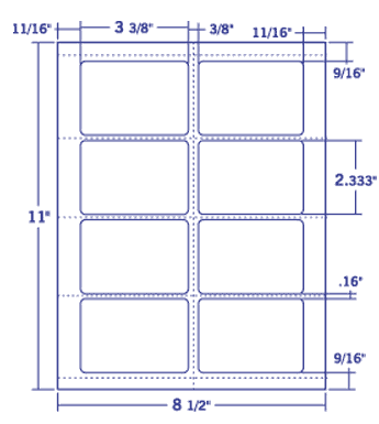 3.375" X 2.333" Laser/Inkjet Label-8 Per Sheet, 100 Sheets Per Pack, White, Permanent
