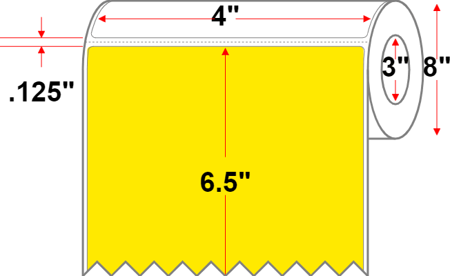 4 X 6.5 Economy Paper Direct Thermal Label - Perforated - FL Yellow 803 - 8" Roll - Permanent - Labelmatch