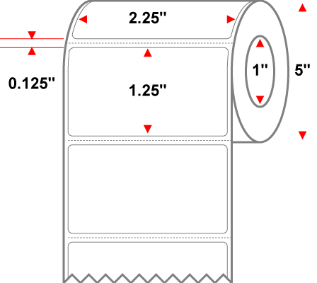 2.25 X 1.25 Premium Paper Direct Thermal Label - Perforated - White - 5" Roll - Permanent - Labelmatch