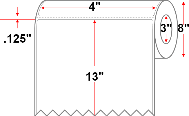 4 X 13 Economy Paper Thermal Transfer Label - Perforated - White - 8" Roll - Permanent - Labelmatch
