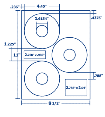 4.45" X 4.45" Laser/Inkjet Label-3 Per Sheet, 100 Sheets Per Pack, White, Permanent