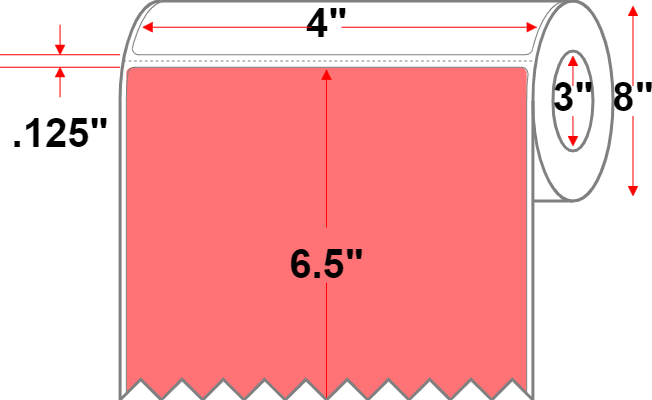 4 X 6.5 Economy Paper Direct Thermal Label - Perforated - FL Red 805 - 8" Roll - Permanent - Labelmatch