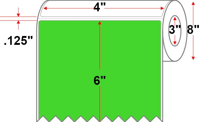 4 X 6 Economy Paper Thermal Transfer Label - Perforated - FL Green 802 - 8" Roll - Permanent - Labelmatch