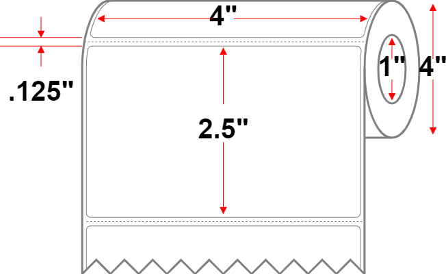 4 X 2.5 Premium Paper Thermal Transfer Label - Perforated - White - 4" Roll - Permanent - Labelmatch