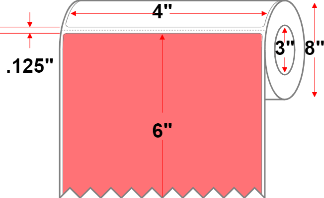 4 X 6 Premium Paper Direct Thermal Label - Perforated - FL Red 805 - 8" Roll - Permanent - Labelmatch
