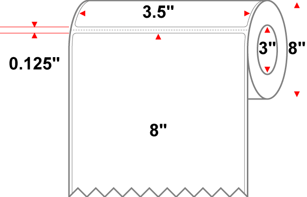 3.5" X 8.00" Thermal Transfer Label - Perforated - Premium Paper - White - 8" Roll - Permanent - Labelmatch