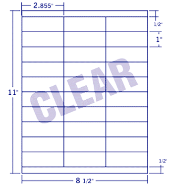 2.833" X 1" Laser/Inkjet Label-30 Per Sheet, 100 Sheets Per Pack, Clear, Permanent