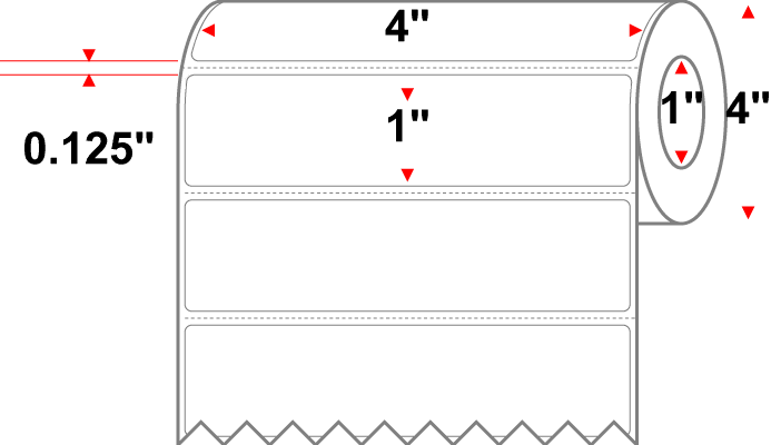 4" X 1" Thermal Transfer Label - Perforated - Premium Paper - White - 4" Roll - Permanent - Labelmatch