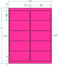 4" X 2" Laser/Inkjet Label-10 Per Sheet, 100 Sheets Per Pack, Fluorescent Pink, Permanent