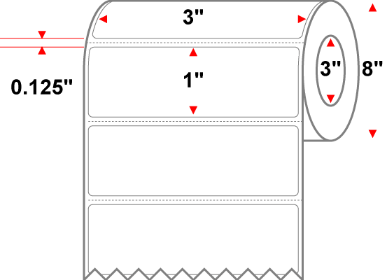 3" X 1" Thermal Transfer Label - Perforated - Premium Paper - White - 8" Roll - Permanent - Labelmatch