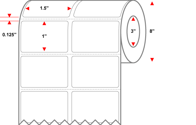 1.5" X 1" Thermal Transfer Label - Perforated - White - 8" Roll - Removable - 2 Across - Labelmatch