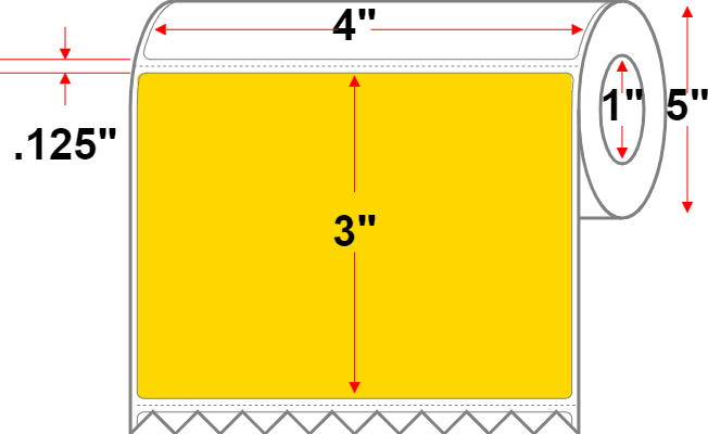 4 X 3 Premium Paper Direct Thermal Label - Perforated - Yellow Pantone Yellow - 5" Roll - Permanent , Freezer - Labelmatch