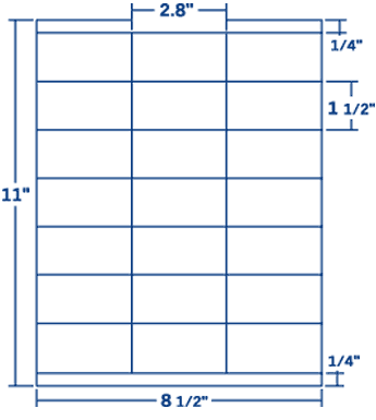 2.8" X 1.5" Laser/Inkjet Label-21 Per Sheet, 250 Sheets Per Pack, White, Permanent