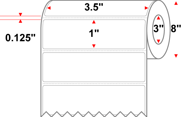 3.5" X 1" Direct Thermal Premium Label - Perforated - White - 8" Roll - Permanent - Labelmatch