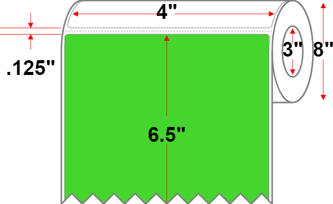 4 X 6.5 Economy Paper Direct Thermal Label - Perforated - FL Green 802 - 8" Roll - Permanent - Labelmatch