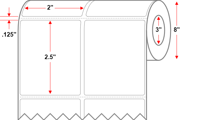 2 X 2.5 Premium Paper 2 Across - Thermal Transfer Label - No Perf - White - 8" Roll - Permanent - Labelmatch
