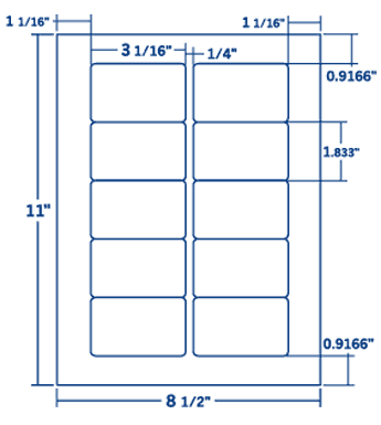 3.063" X 1.833" Laser/Inkjet Label-10 Per Sheet, 250 Sheets Per Pack, White, Permanent