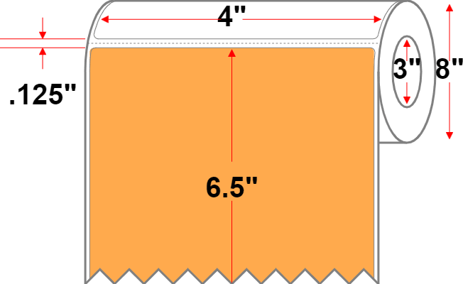 4 X 6.5 Economy Paper Direct Thermal Label - Perforated - FL Orange 804 - 8" Roll - Permanent - Labelmatch