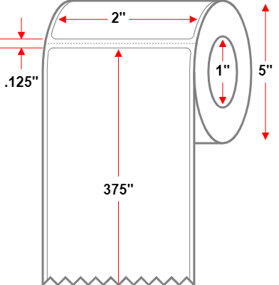 2 X 375 Premium Paper Direct Thermal Label - Perforated - White - 5" Roll - Permanent - Labelmatch